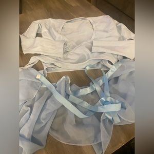 Light blue dance wrap top and wrap skirt
